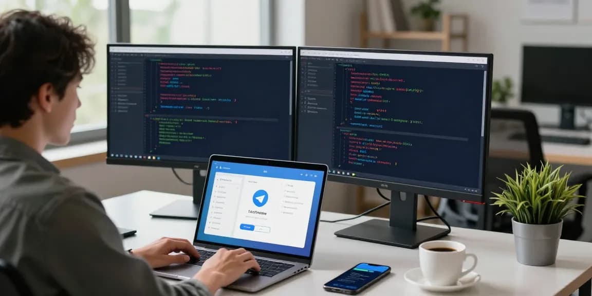 Customizing Telegram Chinese settings in a modern tech workspace.
