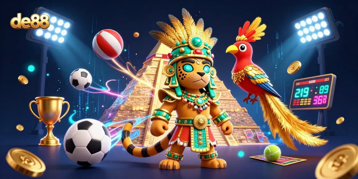Engage with thrilling sports betting at de88 in this vibrant 3D illustration of fun elements.