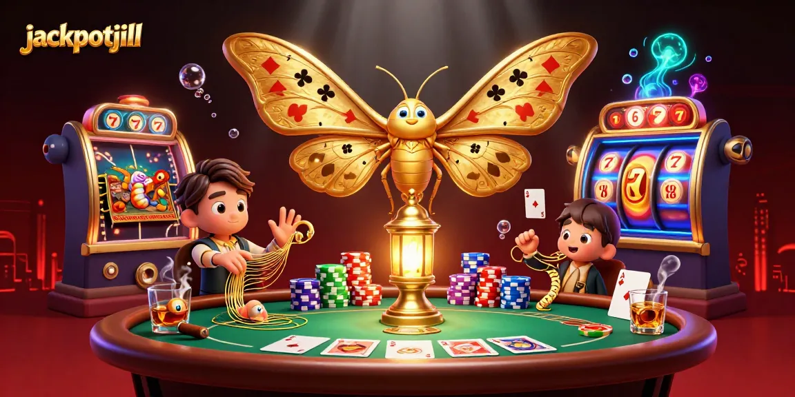 Engage jackpotjill's thrilling slots with vibrant cartoon elements and gold details.