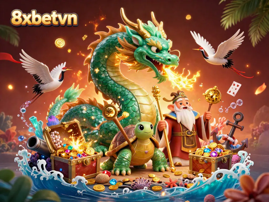 Win big at 8xbetvn with our vibrant casino-themed illustration featuring lucky symbols and rich rewards.