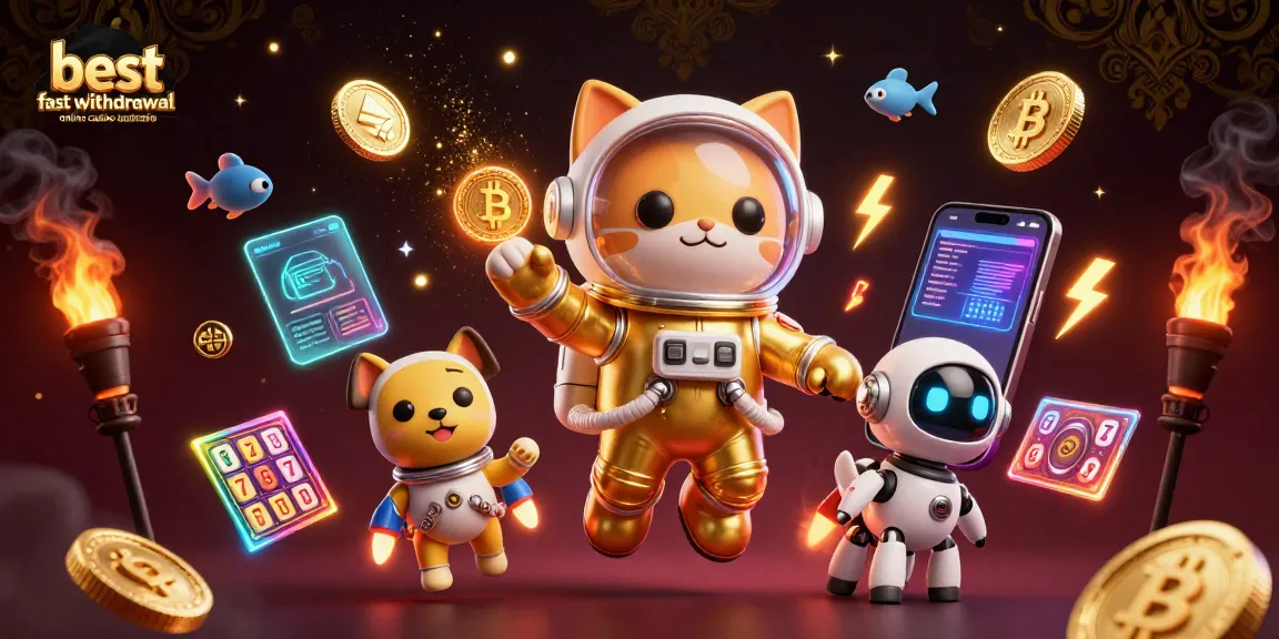 Experience the best fast withdrawal online casino Australia with dynamic casino elements, cartoon characters, and crypto coins.